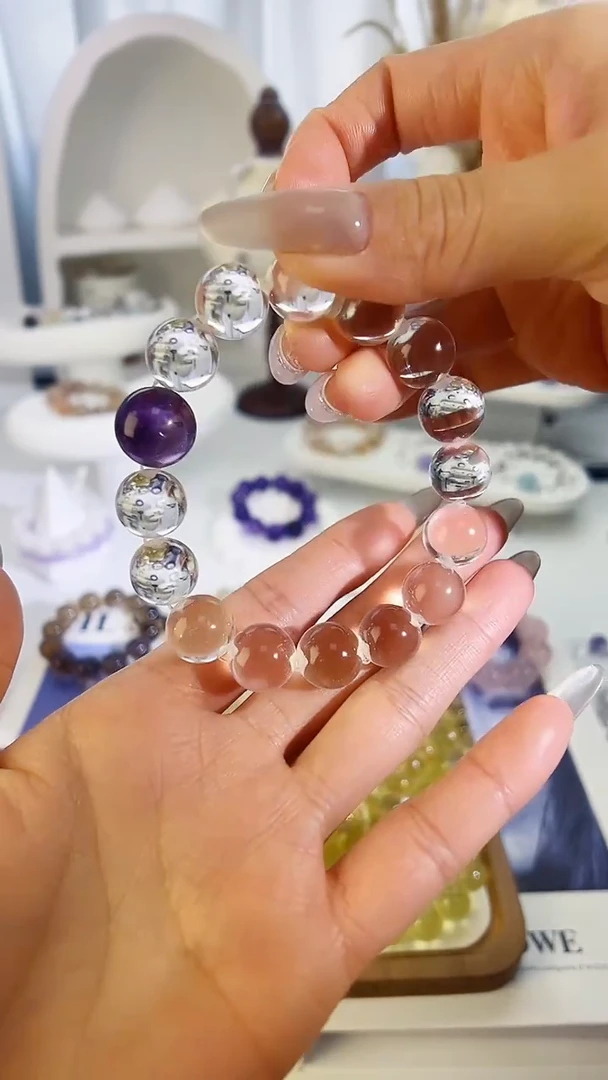 未镶嵌手串水晶白紫泡泡多样性发其一