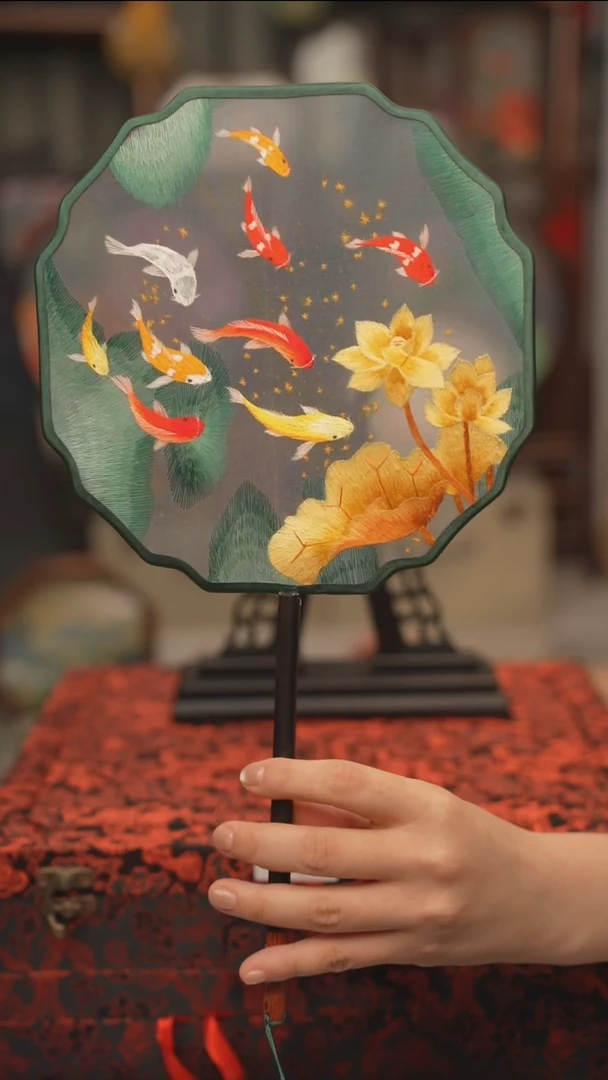 扇子团扇 绣花双面非遗