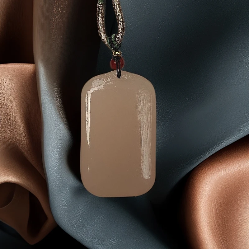 A09和田玉藕粉无事牌吊坠