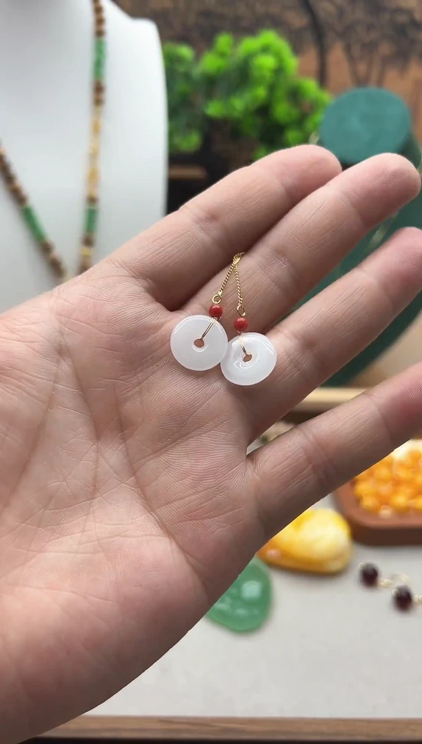 【闪购商品】和田玉耳饰14K金镶嵌E136