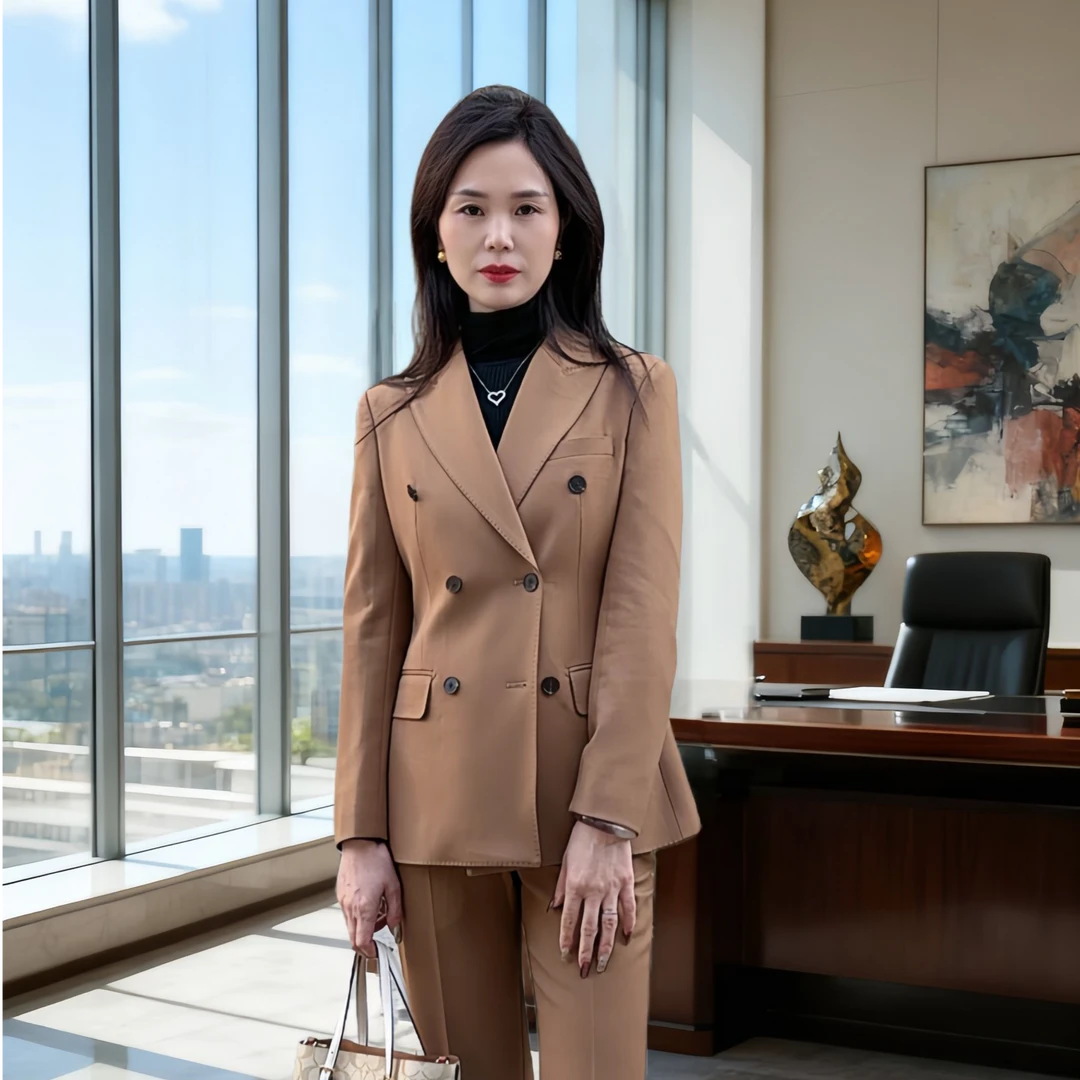 【卡其色】秋冬款职业女装、高端设计气质穿搭高级感女士西服