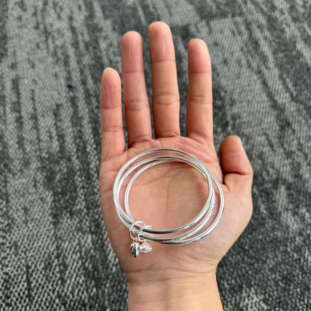 足银银制品 手工银制品 三圈莲蓬百搭气质