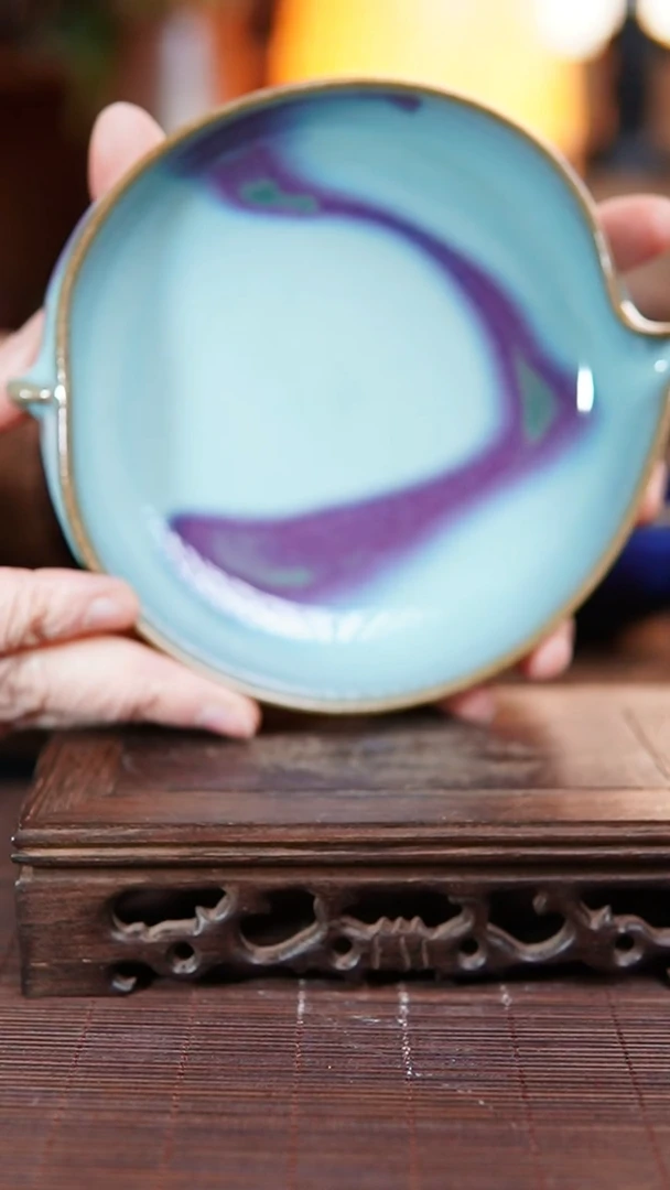 仿古 桃心 月白挂红斑 纯手工 壶承