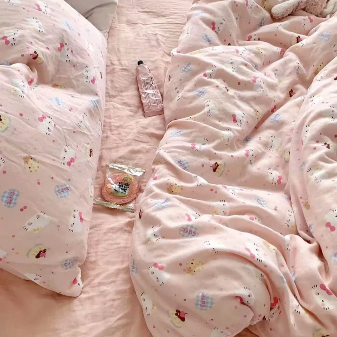 【北奈かわ会社】A类有氧针织双层纱夏被空调被  200*230  粉色猫咪