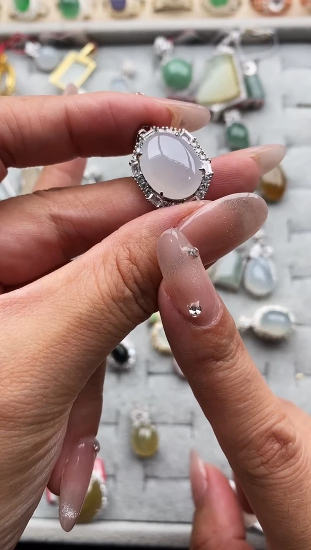 银S925镶嵌戒指翡翠缅甸天然A货翡翠22   5-3