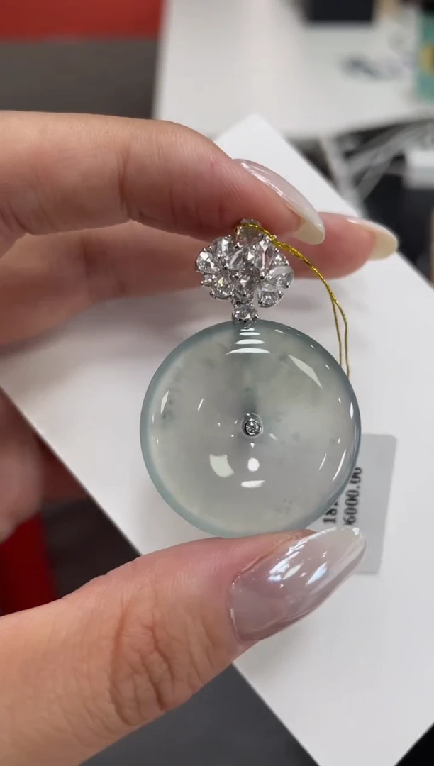 18K金镶嵌挂件翡翠?****y平安扣FL06配绳/CP