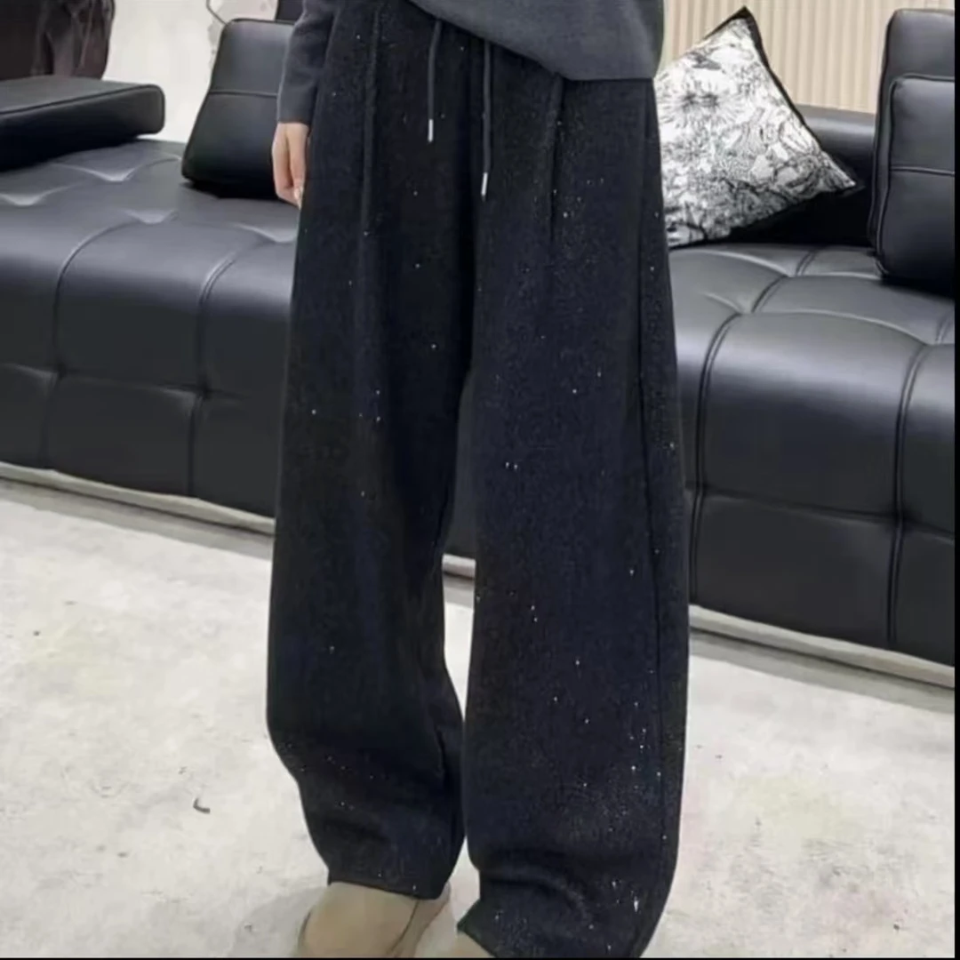 【早拍现发4】B3撒银工艺冬手加绒加厚高腰抽绳显瘦意刀裤