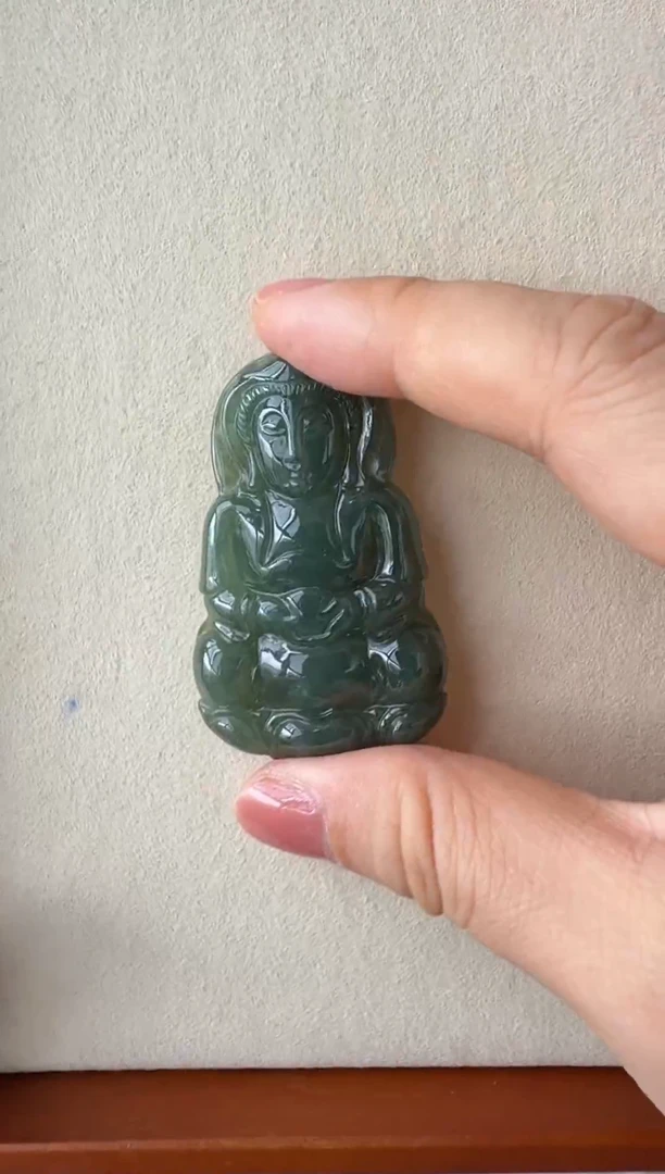 吊坠(不含链)未镶嵌翡翠天然缅甸a货油青观音