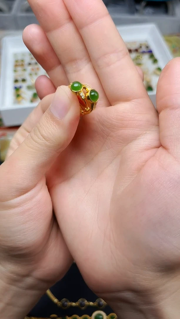 和田玉银S925镶嵌耳饰碧玉耳扣06