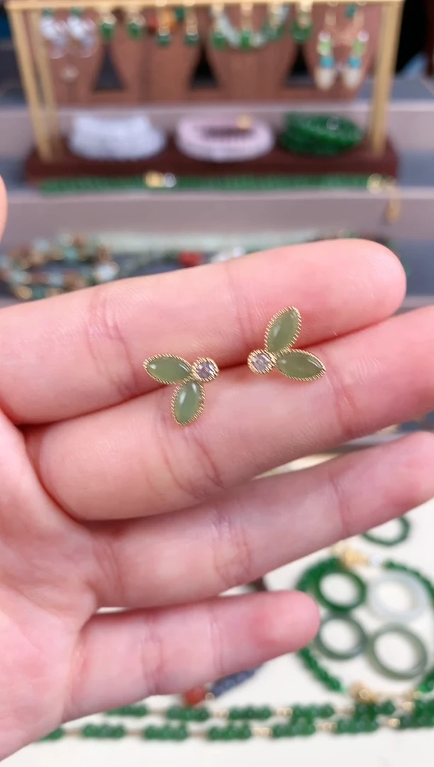 银S925镶嵌和田玉耳饰1