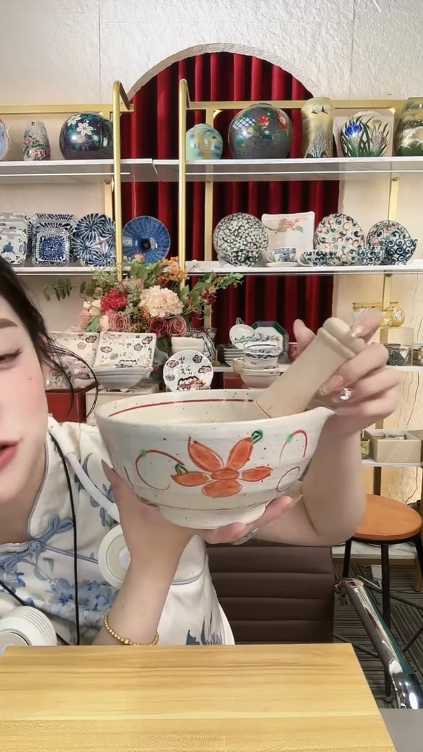 陶瓷濑户烧大研磨碗（带棒棒）