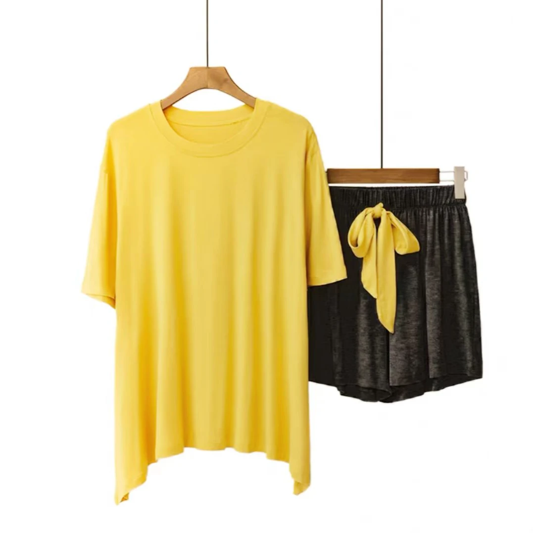 8222-跳色双短（黄色）居家套装