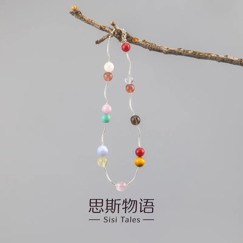 思斯原创【七轮合一】黄水晶蔷薇石草莓金多宝项链S925银饰项链