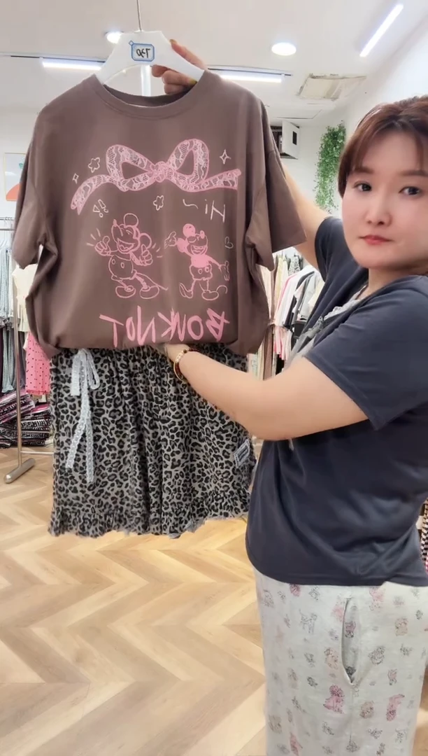 棉豹纹短裤套装160斤以下