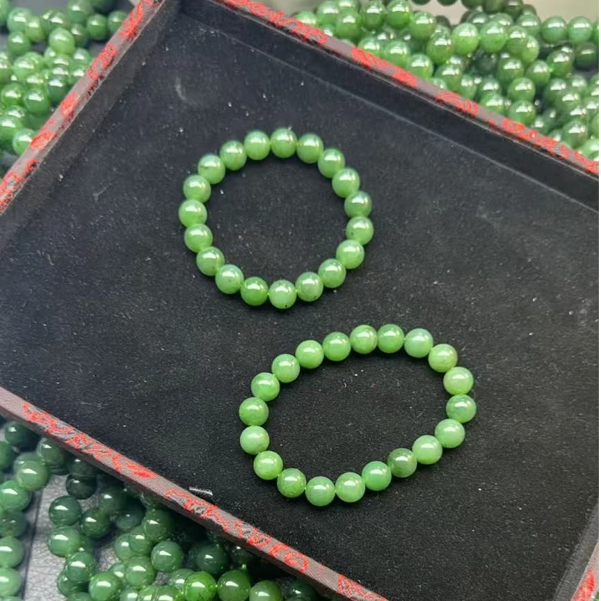 和田玉俄罗斯碧玉菠菜绿手串卡10左右 多样性发一
