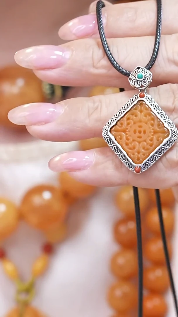 蜜蜡颈饰银S925镶嵌5608天然蜜蜡珠宝奇石云端妖孽全部保真