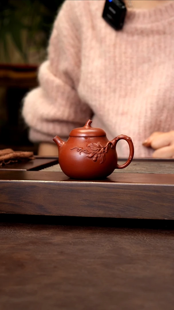 茶壶紫砂朱泥泥绘茄瓜130cc左右*