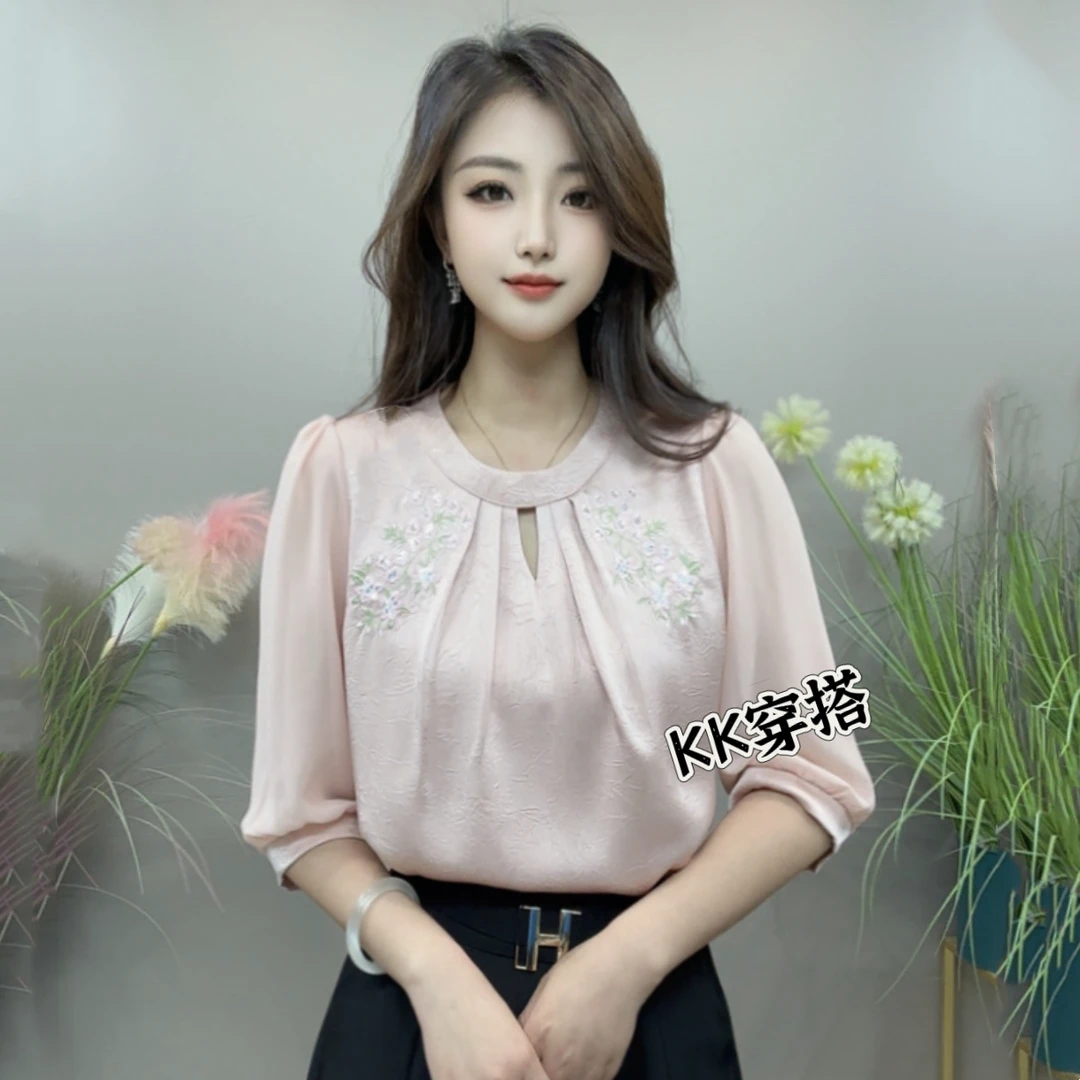 【KK】LLH2576春夏镂空领时尚绣花款气质百搭衬衫