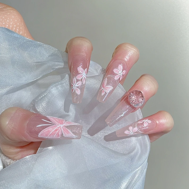 【蝶花仙子】设计师款 蝴蝶花手工穿戴甲 气质美甲指甲 5A高碳锆