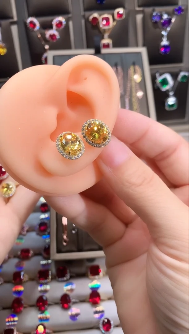 【闪购商品】水晶耳饰银S925镶嵌金色高温优化/合成处理