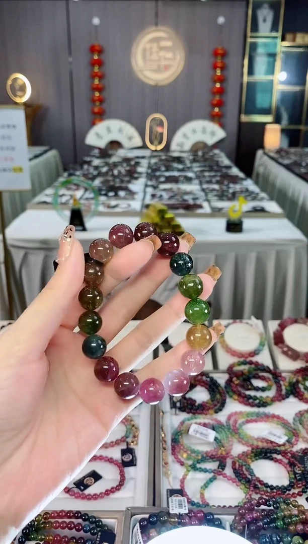 未镶嵌老矿碧玺色标彩虹单圈手串12mm+碧玺dan多样性发货一条