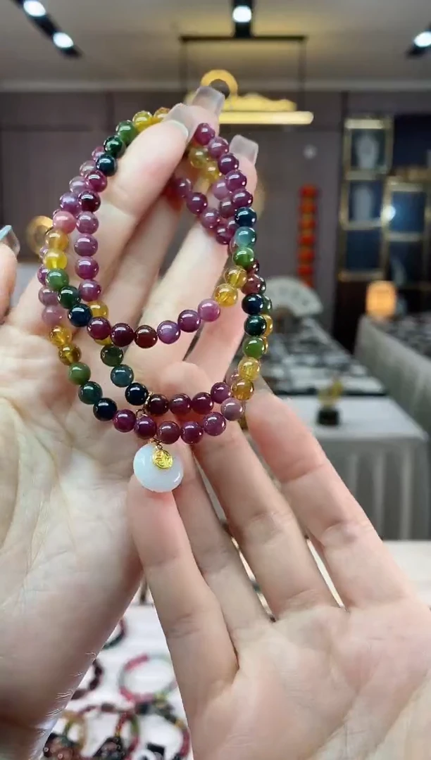 【闪购商品】碧玺三圈手串5mm+未镶嵌一物一证dan