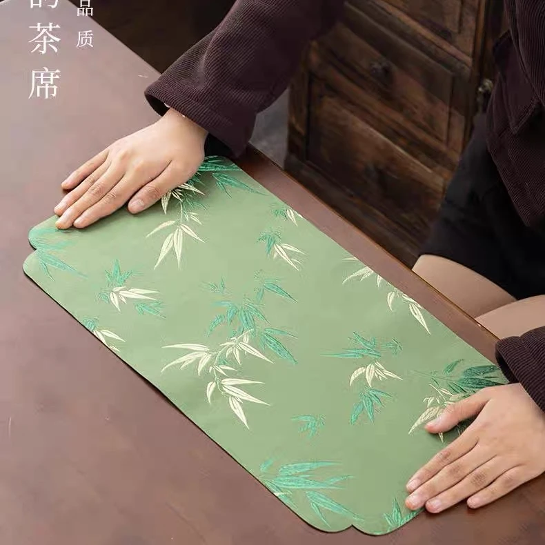 新中式织锦茶席竹子桌旗防水茶旗 西阵织便携式茶桌布茶垫干泡席