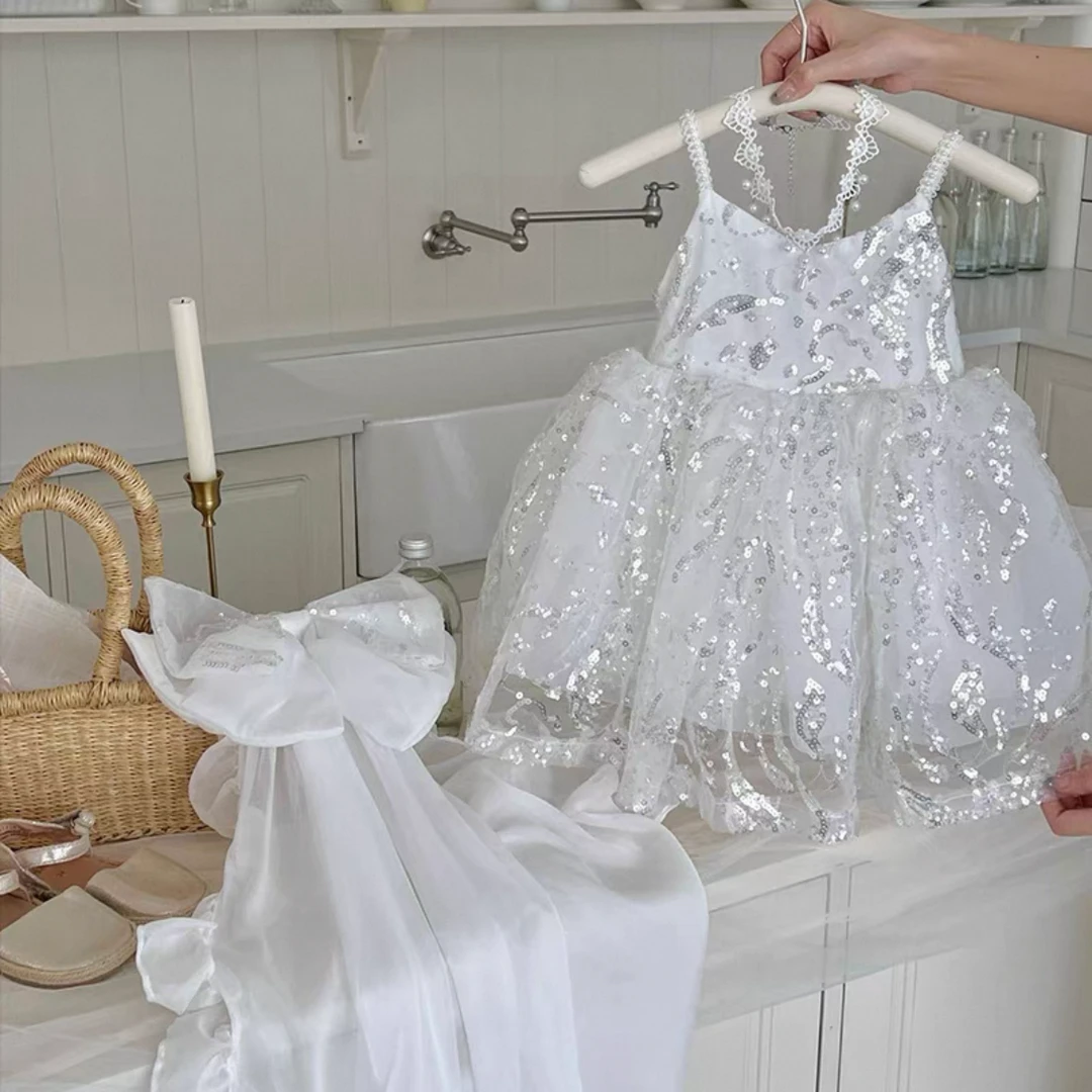 女童公主裙洛丽塔夏季白色花童礼服生日裙子连衣裙