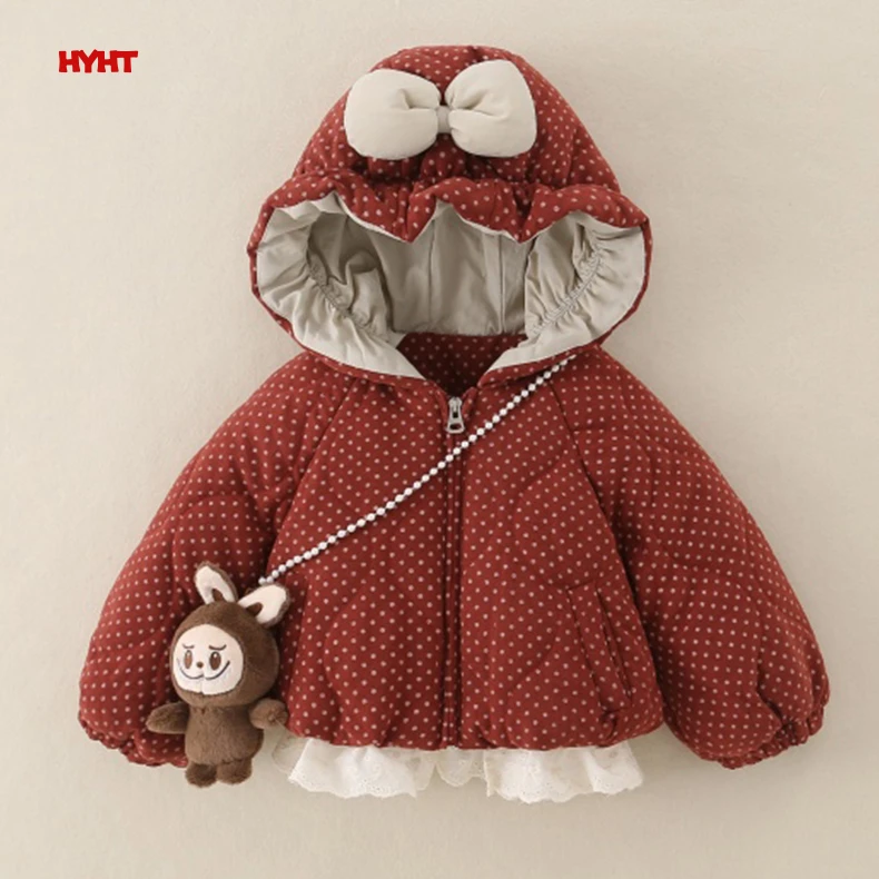 女童棉服2025冬季新款洋气宝宝棉衣时尚圆点加绒加厚连帽保暖外套