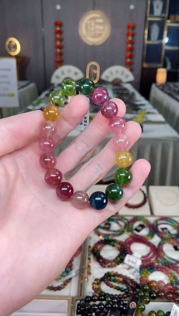 未镶嵌收藏级老矿碧玺色标单圈手串11mm+碧玺xion多样性发一条