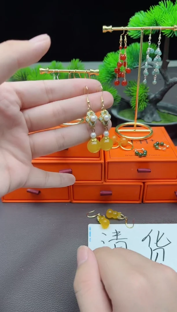 玛瑙/玉髓耳饰银S925镶嵌330