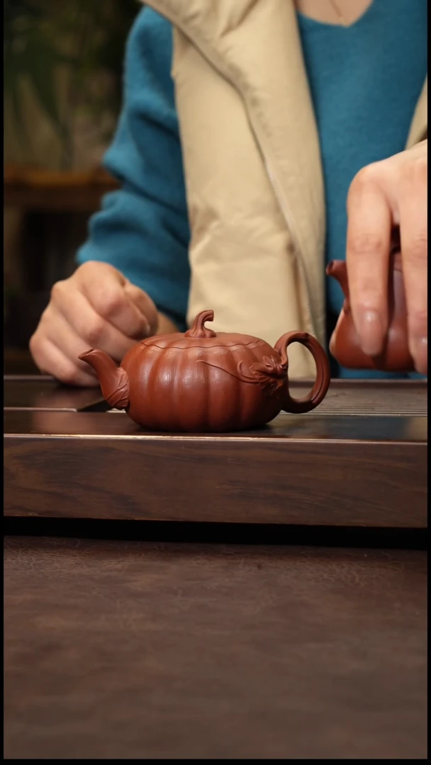 茶壶紫砂赵庄朱泥全手扁南瓜180cc左右