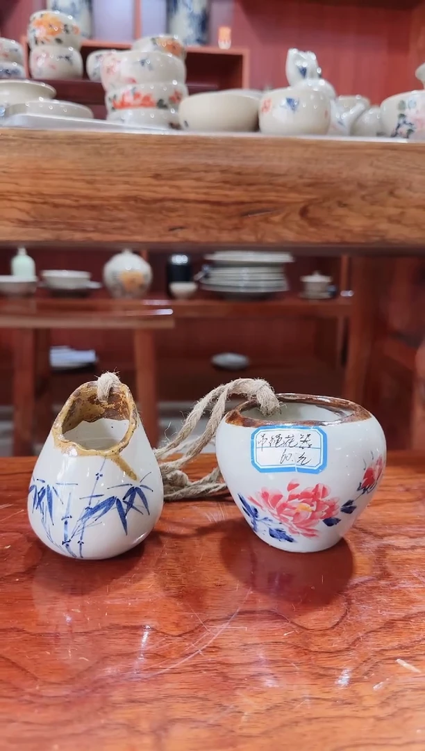 花器吊绳竹子+吊绳红牡丹