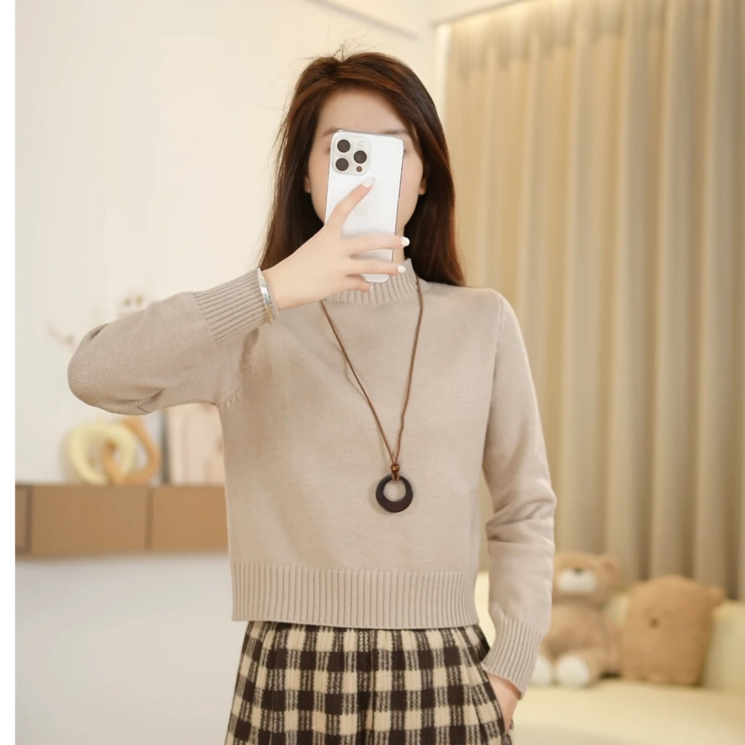 小个子秋冬韩版宽松慵懒高领圆领网红时尚定制简约百搭高领毛衣