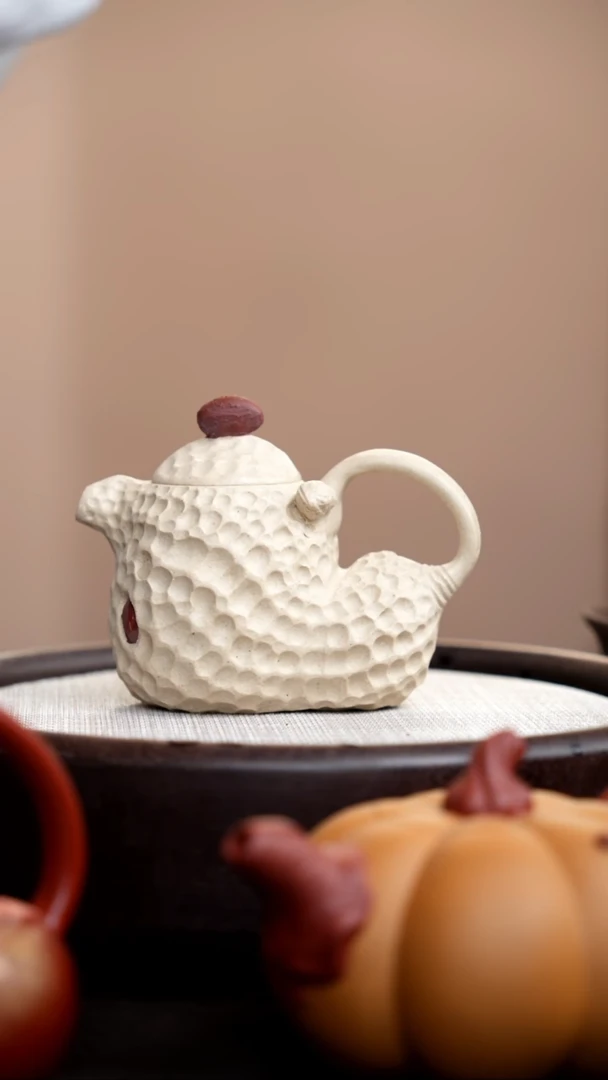 茶壶紫砂白玉段花生壶004