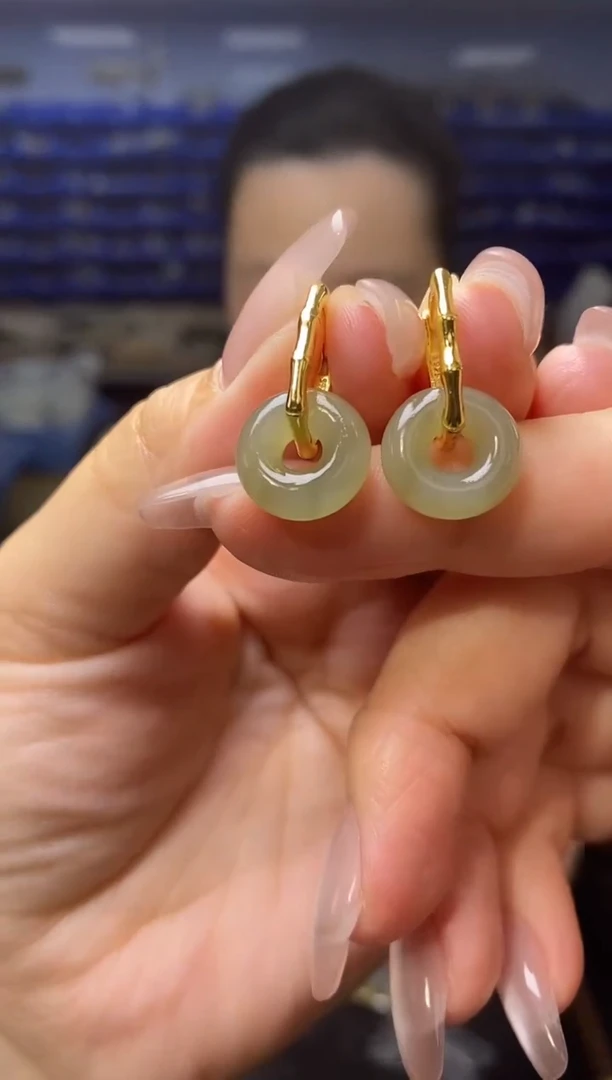 和田玉银S925镶嵌耳饰K2415