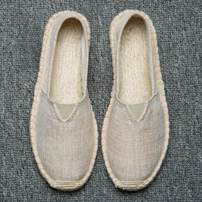 新款休闲麻底鞋手工时尚百搭草编鞋亚麻布鞋吸汗透气一脚蹬懒人鞋