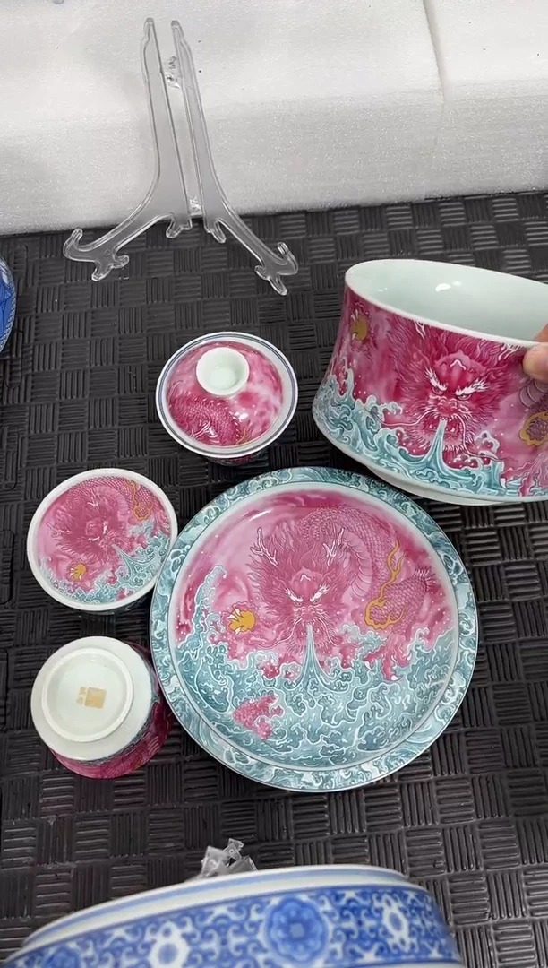 盖碗陶瓷阳***板景德镇陶瓷茶具粉龙套组没客杯有水洗