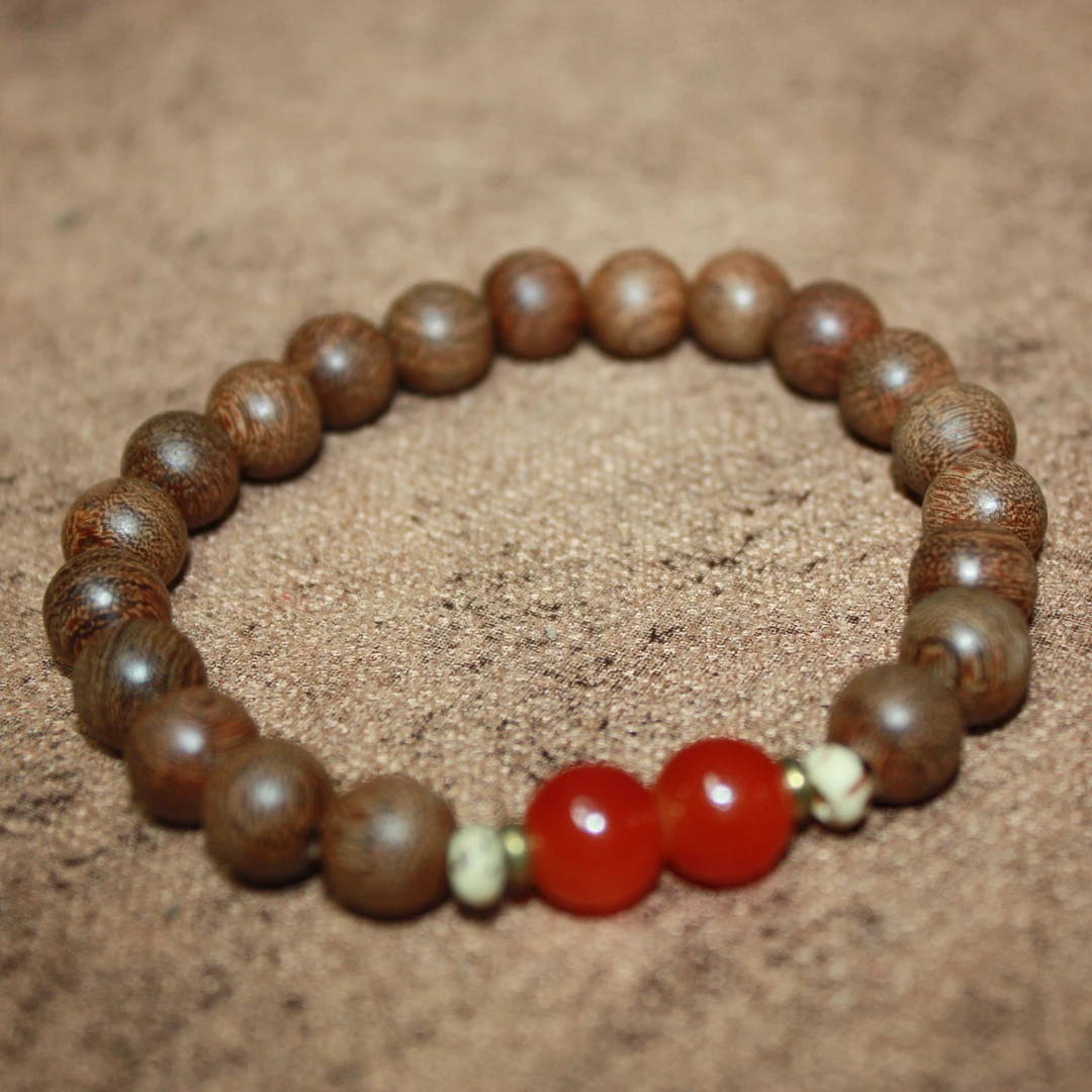 金丝檀木单圈短串木制手串配售菩提隔离红玛瑙男女礼物