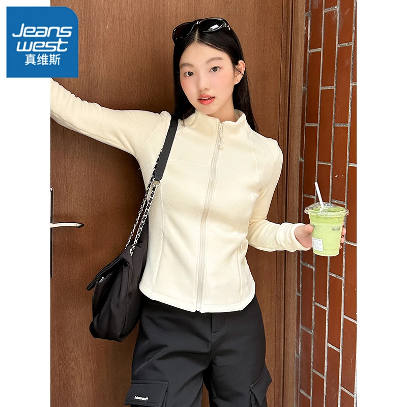 真维斯卫衣外套女2026新款秋冬季短款开衫韩系修身百搭运动上衣L