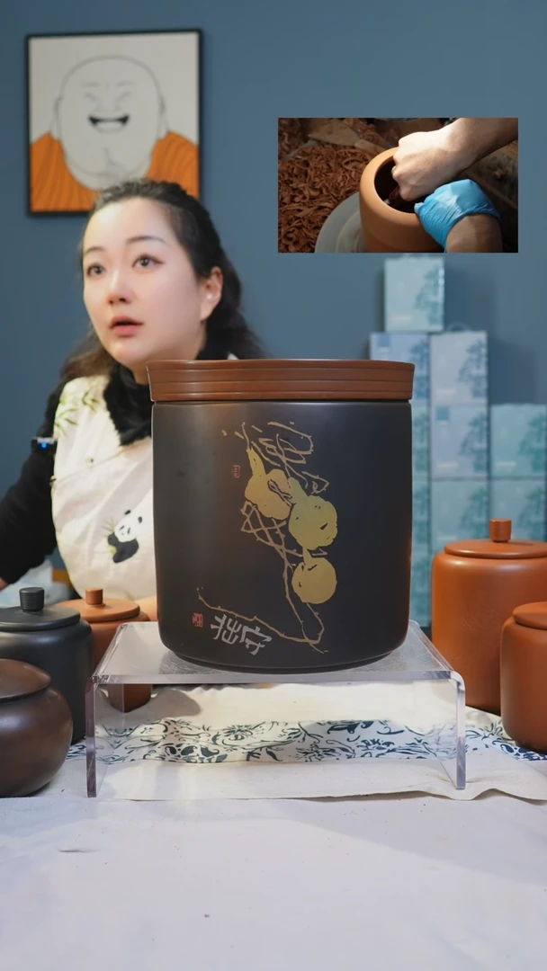 【闪购商品】建水紫陶全手工存茶缸7-9饼（微瑕）（花纹可选）