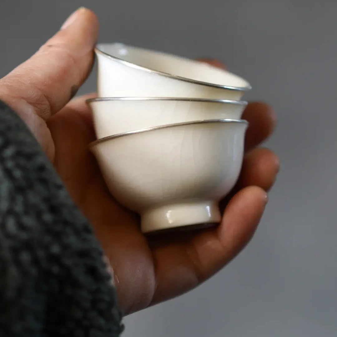 【半闲】云山堂 | 栖云包银口银白高足若深杯（3个一套）