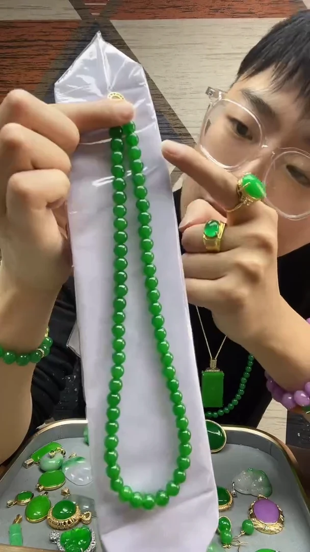 翡翠14K金镶嵌颈饰022翡翠妈妈链 8mm