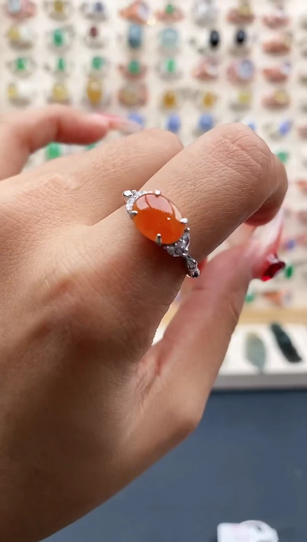 【闪购商品】翡翠戒指银S925镶嵌缅甸天然A货翡翠555 4+6