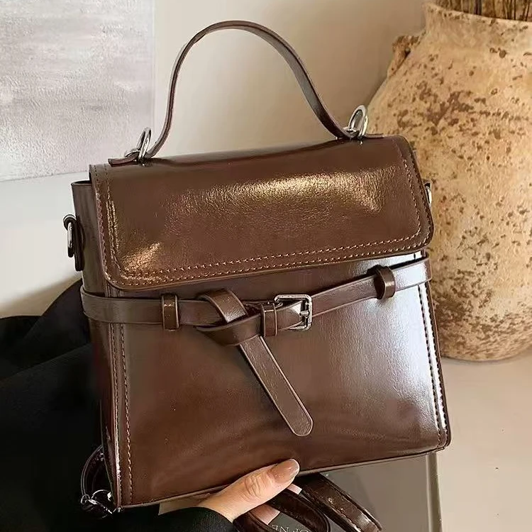 （专属福利）新款时尚韩版百搭轻奢时尚双肩棕色铂金手提斜跨包