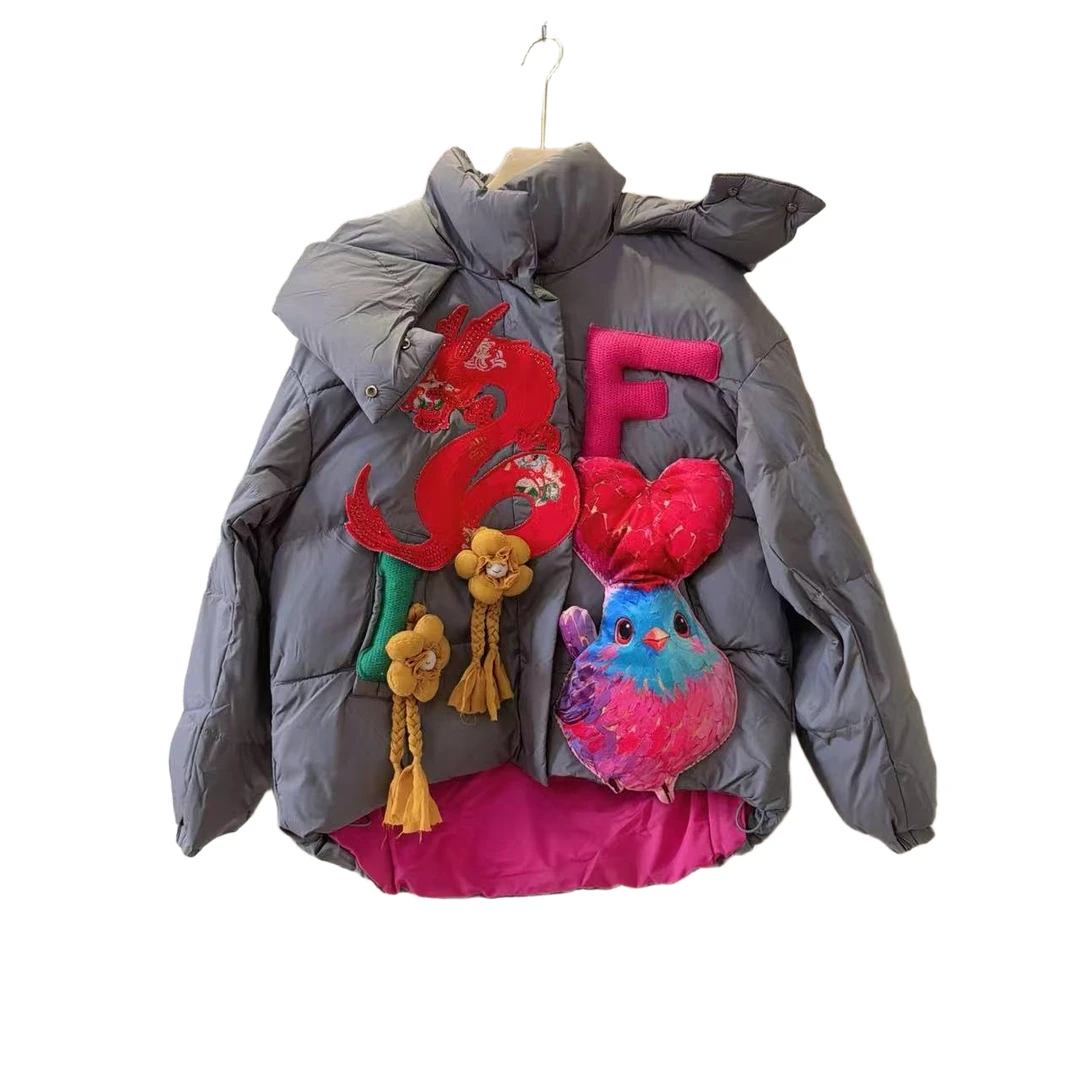 ATT潮牌女装2025冬欧洲站度假风甜美花卉拼接撞色拼接重工外套