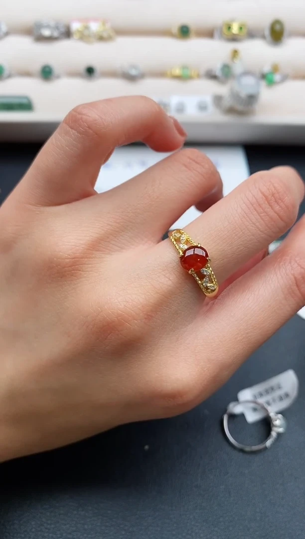 银S925镶嵌戒指翡翠缅甸天然A货翡翠444  2-9