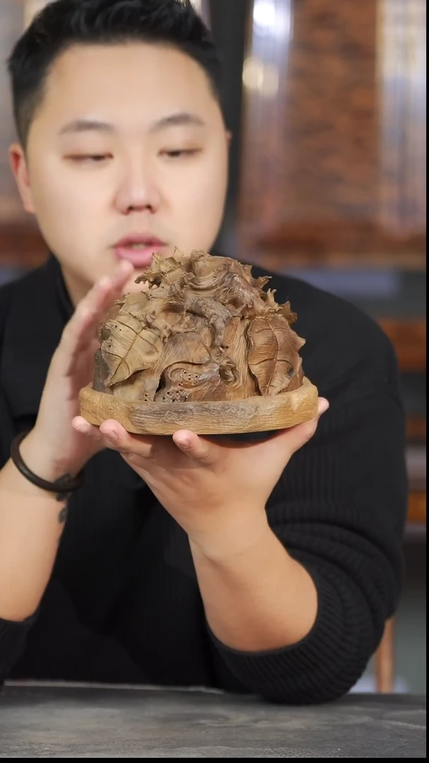 金丝楠519号全手雕秋叶雅趣原木香炉摆件