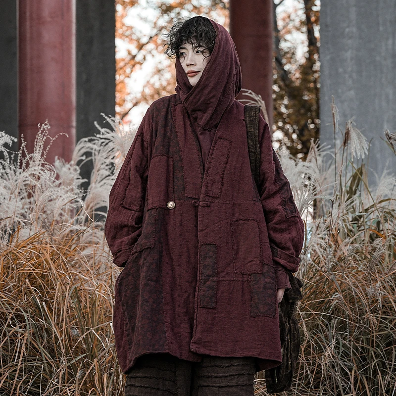 麻依者24冬款夹棉加厚拼接花点条小众设计复古休闲棉衣#M-024