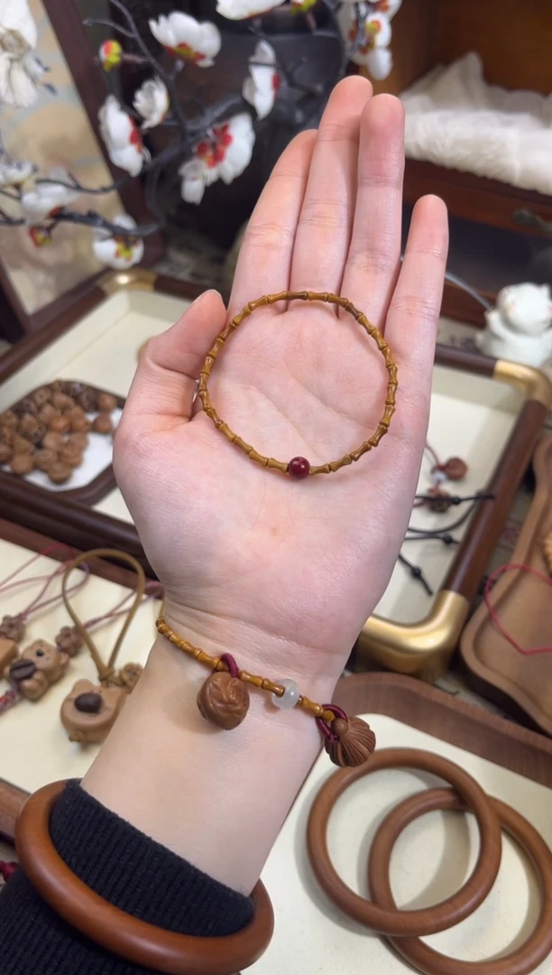 手串桃核【桃缘行】竹节「红色莎莎」桃木桃核辟、挡、驱、护 备注手围